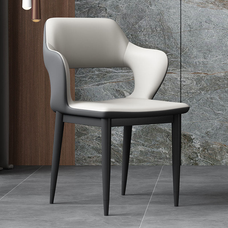 Industrial Style Arm Dining Chair Faux Leather Open Back Dining Chair for Living Room