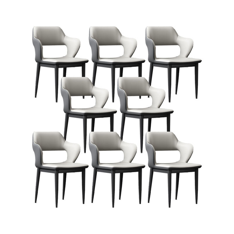 Industrial Style Arm Dining Chair Faux Leather Open Back Dining Chair for Living Room