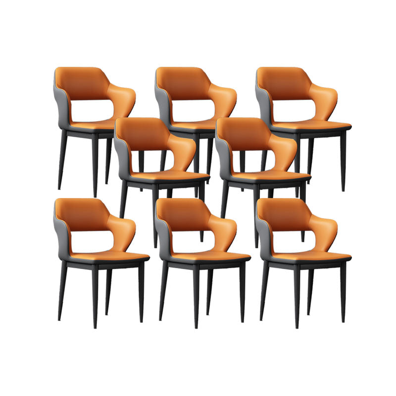 Industrial Style Arm Dining Chair Faux Leather Open Back Dining Chair for Living Room