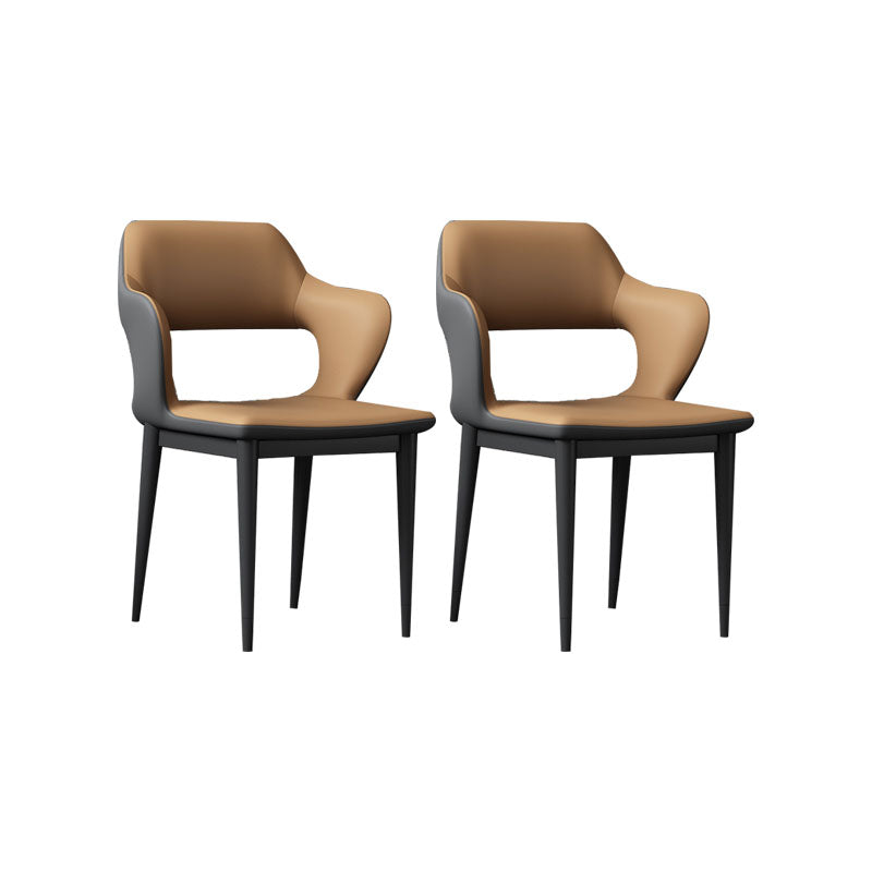 Industrial Style Arm Dining Chair Faux Leather Open Back Dining Chair for Living Room