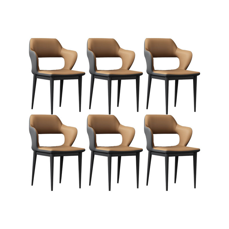 Industrial Style Arm Dining Chair Faux Leather Open Back Dining Chair for Living Room