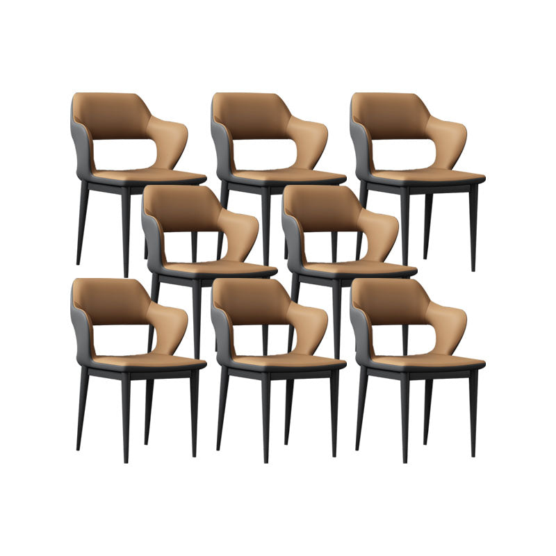 Industrial Style Arm Dining Chair Faux Leather Open Back Dining Chair for Living Room