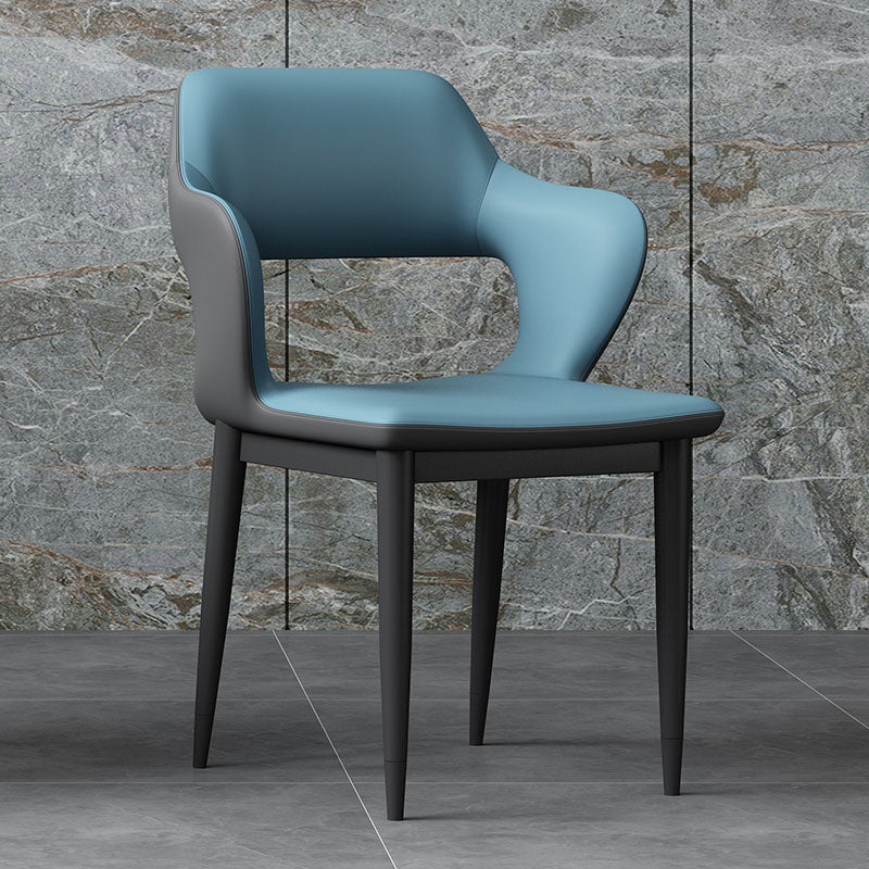 Industrial Style Arm Dining Chair Faux Leather Open Back Dining Chair for Living Room