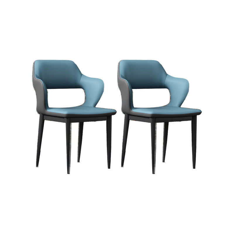 Industrial Style Arm Dining Chair Faux Leather Open Back Dining Chair for Living Room