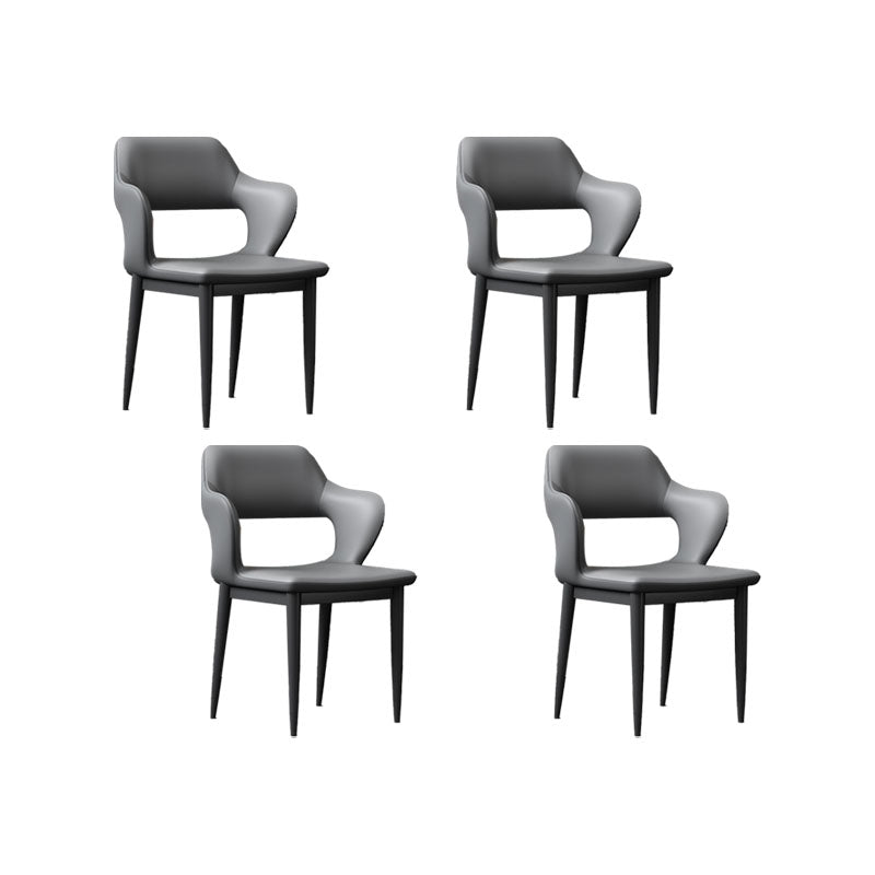 Industrial Style Arm Dining Chair Faux Leather Open Back Dining Chair for Living Room