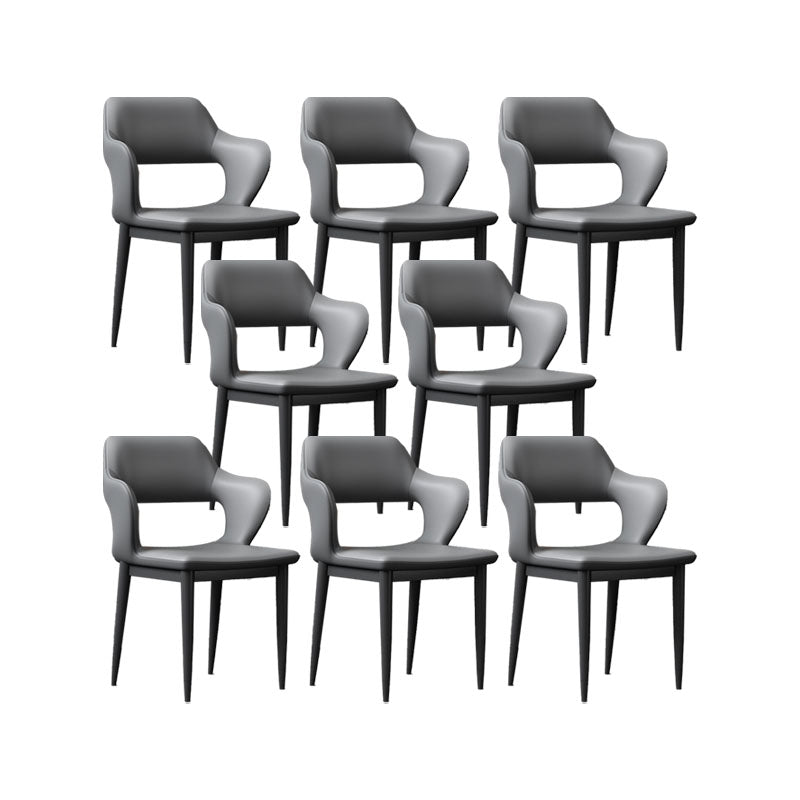 Industrial Style Arm Dining Chair Faux Leather Open Back Dining Chair for Living Room