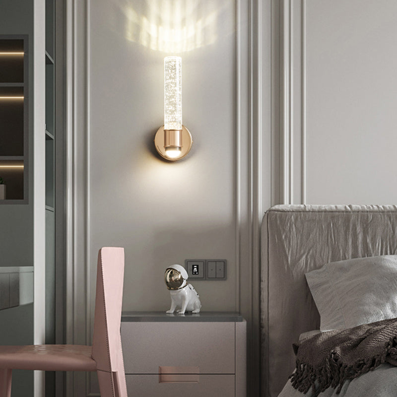 Modern Metal Wall Sconce Cylinder Shape Wall Light with Crystal Shade for Dining Room