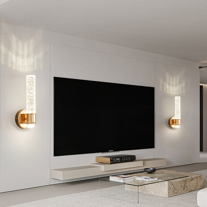 Modern Metal Wall Sconce Cylinder Shape Wall Light with Crystal Shade for Dining Room