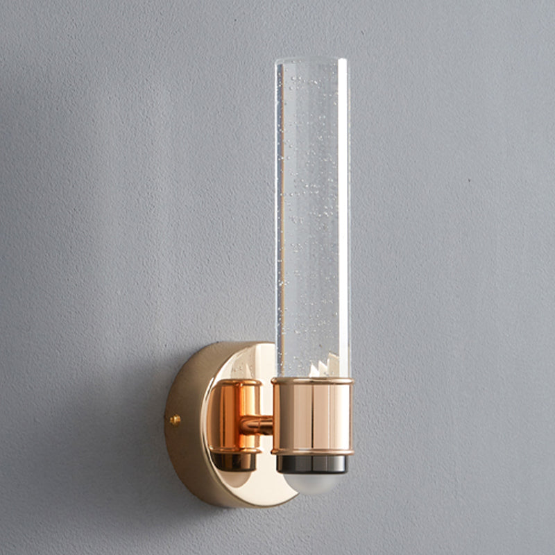 Modern Metal Wall Sconce Cylinder Shape Wall Light with Crystal Shade for Dining Room