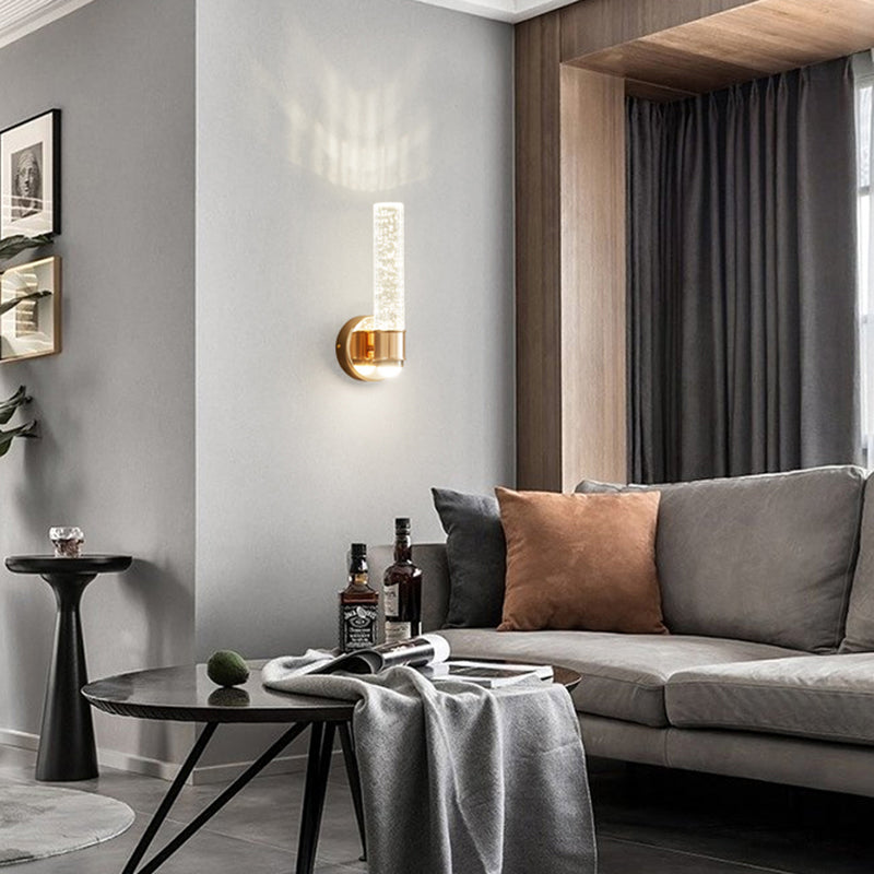 Modern Metal Wall Sconce Cylinder Shape Wall Light with Crystal Shade for Dining Room