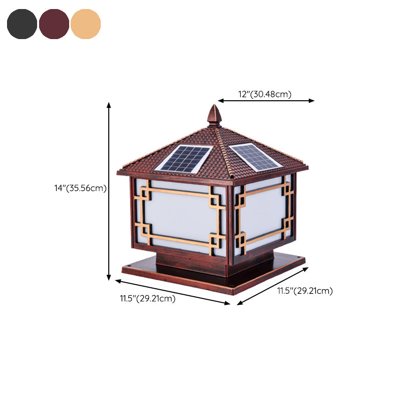 Square Shape Solar Pillar Lamp Contemporary Metal Outdoor Waterproof Light