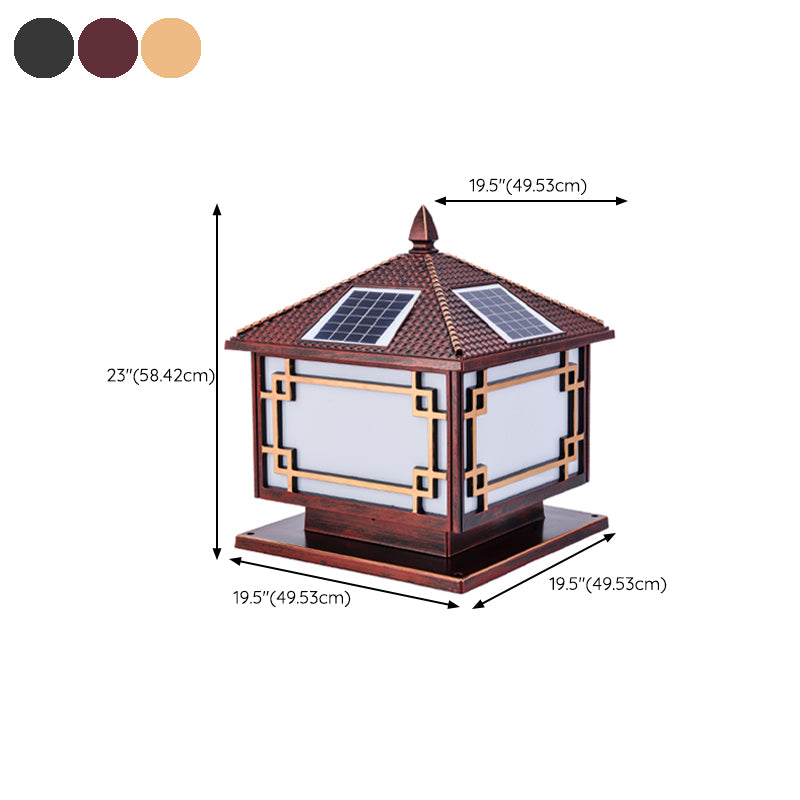 Square Shape Solar Pillar Lamp Contemporary Metal Outdoor Waterproof Light