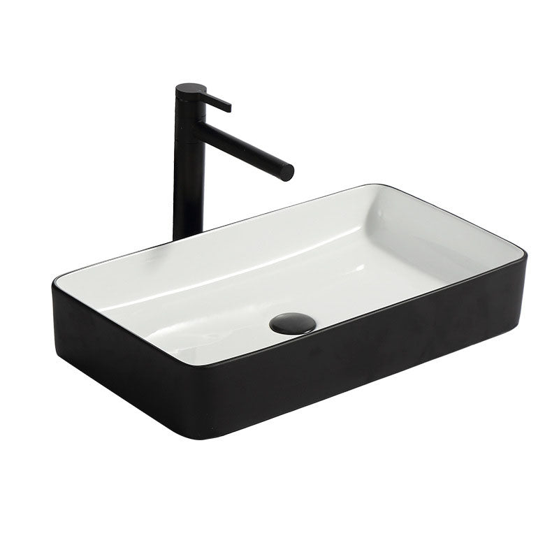 Modern Bathroom Sink Pop-Up Drain Rectangular Trough Sink without Faucet