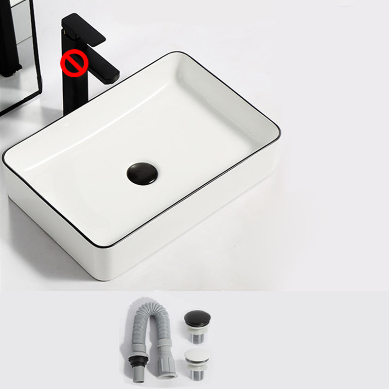 Modern Bathroom Sink Pop-Up Drain Rectangular Trough Sink without Faucet