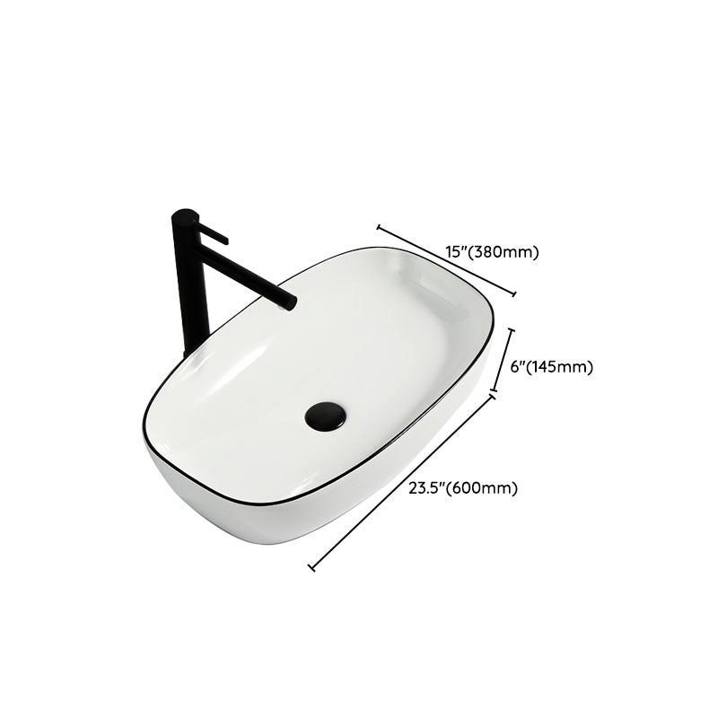 Modern Bathroom Sink Pop-Up Drain Rectangular Trough Sink without Faucet