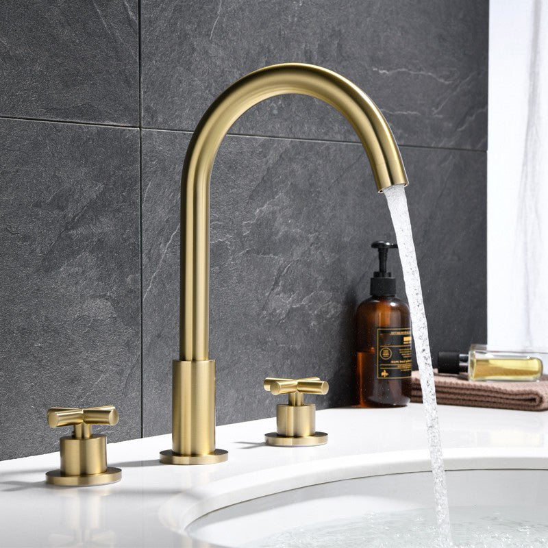 Luxury Lavatory Faucet 3 Holes Knob Handle Gooseneck Vanity Sink Faucet