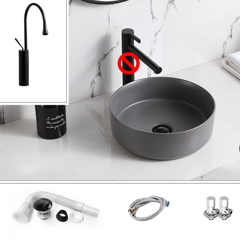 Modern Style Vessel Sink Pure Color Round Ceramic Vessel Sink
