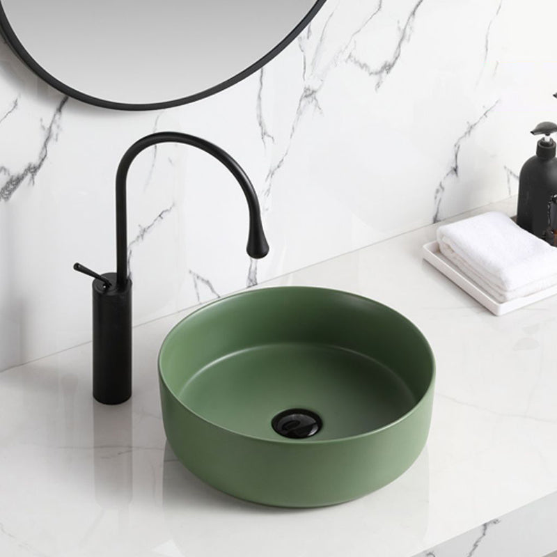 Modern Style Vessel Sink Pure Color Round Ceramic Vessel Sink