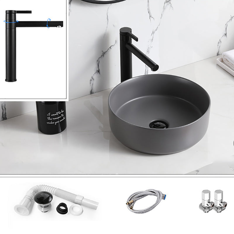 Modern Style Vessel Sink Pure Color Round Ceramic Vessel Sink