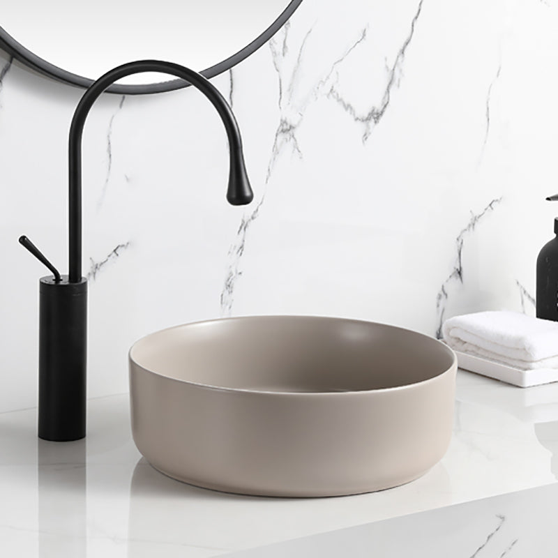Modern Style Vessel Sink Pure Color Round Ceramic Vessel Sink