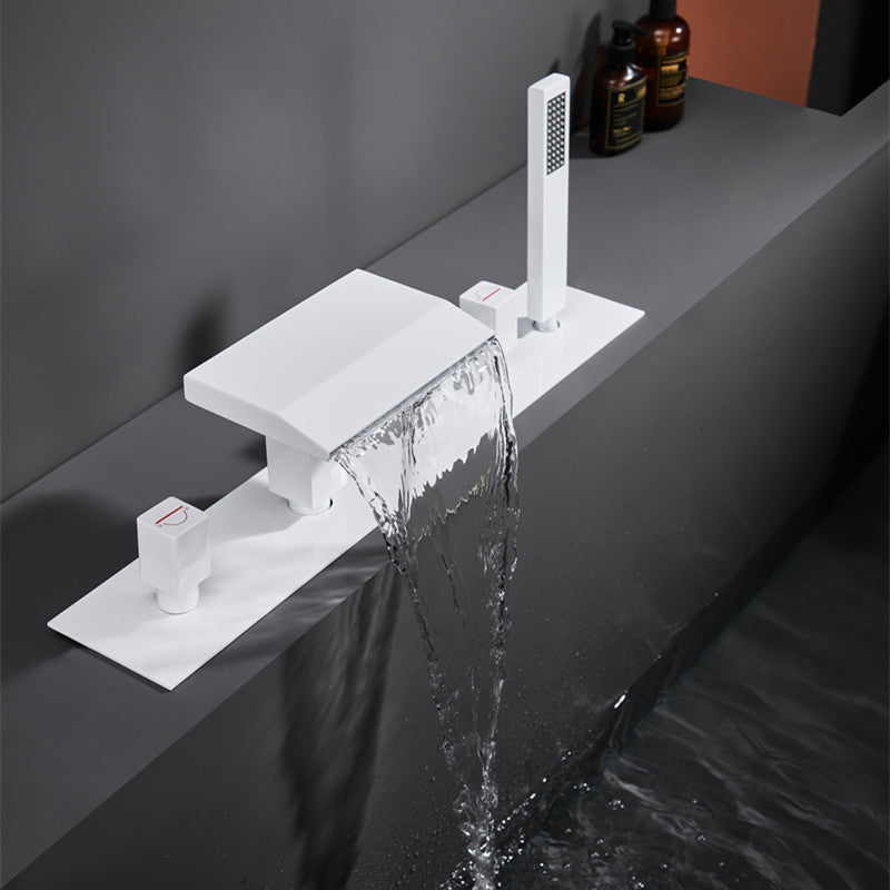 Modern Bath Faucet Trim Brass with Handheld Shower Deck-Mount Roman Bathtub Faucet