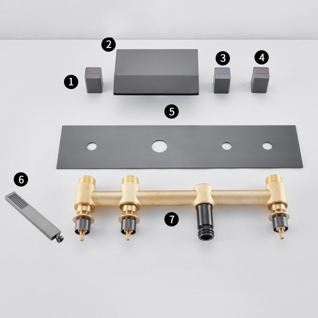 Modern Bath Faucet Trim Brass with Handheld Shower Deck-Mount Roman Bathtub Faucet