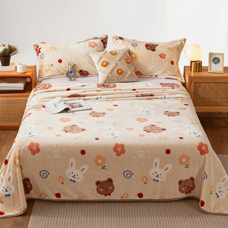 Vintage Bed Sheet Cartoon Printed Wrinkle-Free Non-Pilling Flannel Sheet
