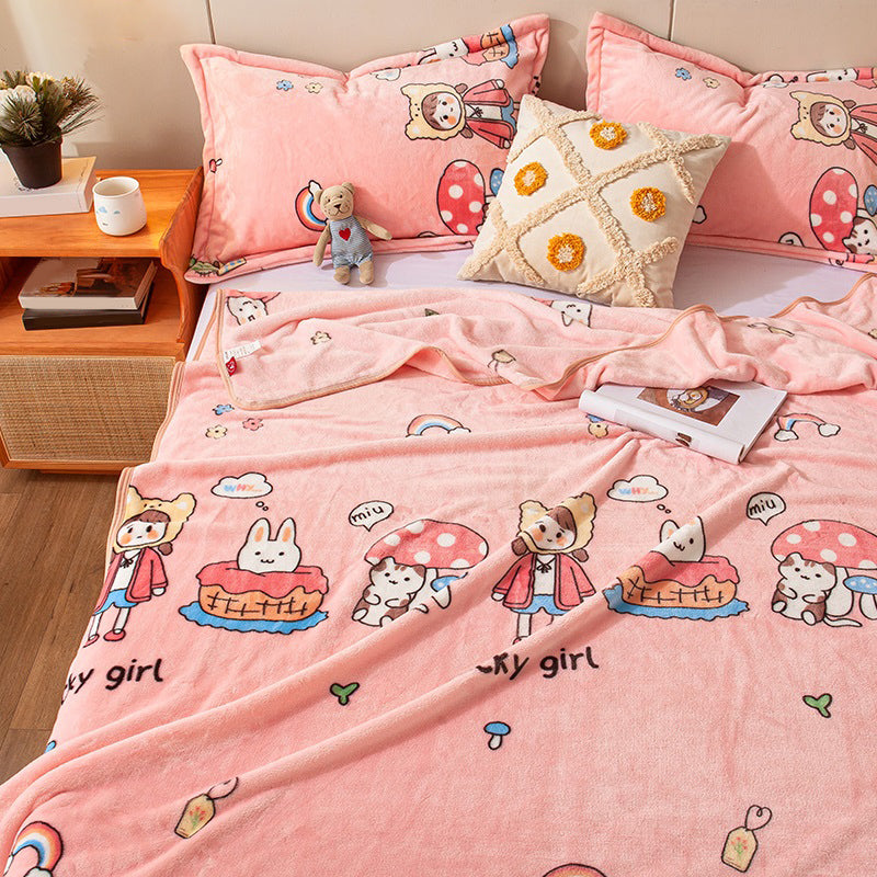 Vintage Bed Sheet Cartoon Printed Wrinkle-Free Non-Pilling Flannel Sheet