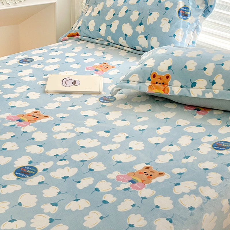 Vintage Bed Sheet Cartoon Printed Wrinkle-Free Non-Pilling Flannel Sheet