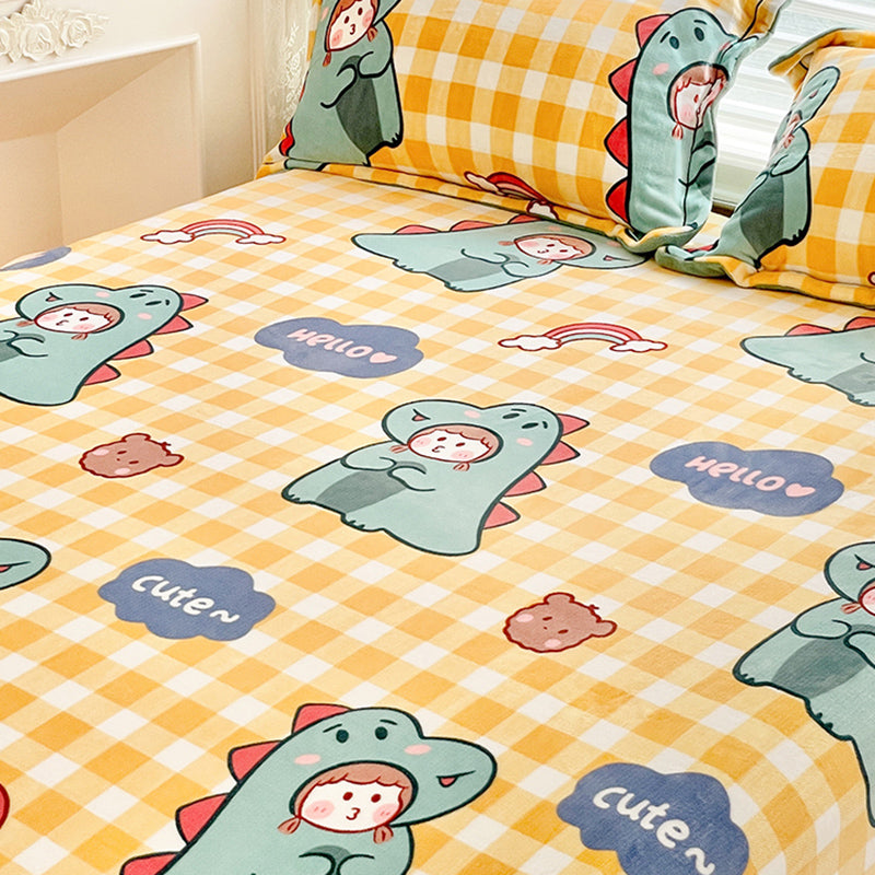 Vintage Bed Sheet Cartoon Printed Wrinkle-Free Non-Pilling Flannel Sheet