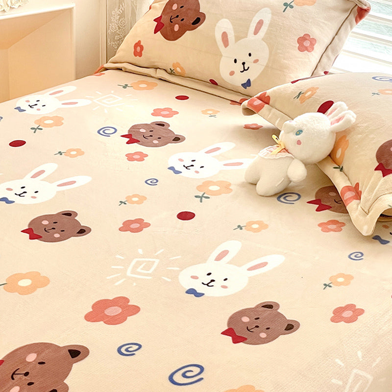 Vintage Bed Sheet Cartoon Printed Wrinkle-Free Non-Pilling Flannel Sheet