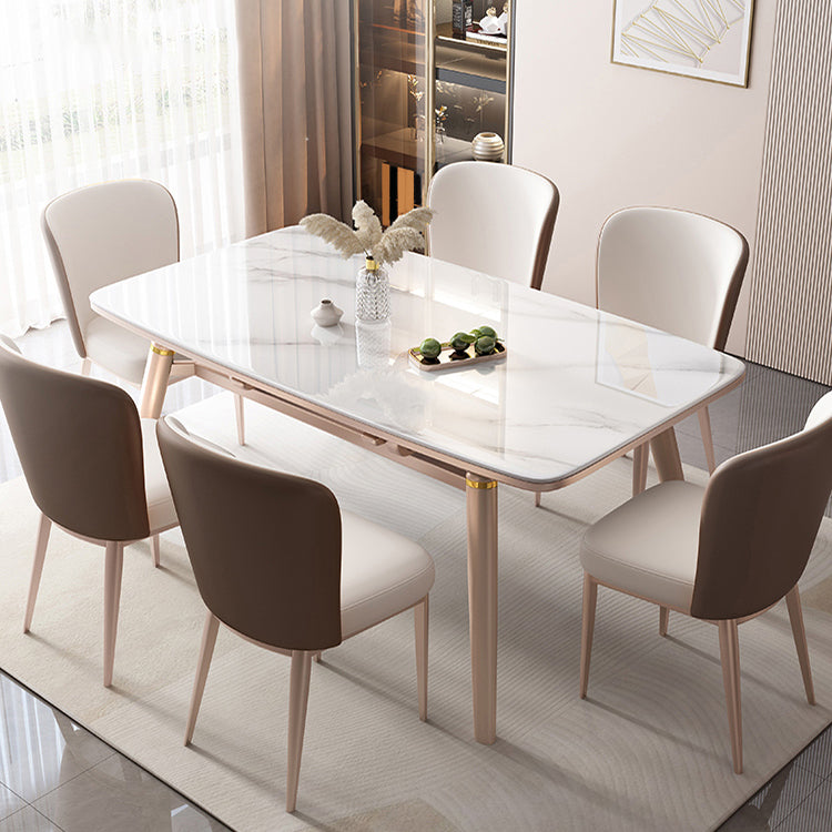Foldable Stone Rectangle Dining Table Rubber Legs for Dining Room