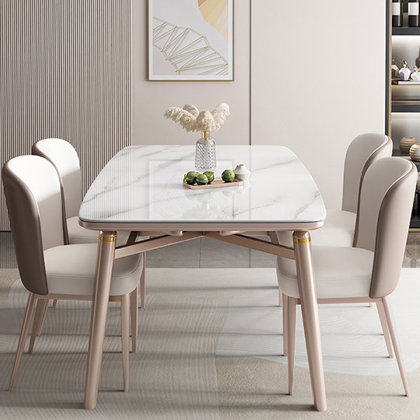 Foldable Stone Rectangle Dining Table Rubber Legs for Dining Room