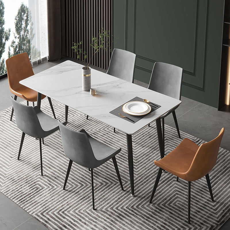 Modern Rectangle Stone Dining Table 4 Metal Legs for Dining Room