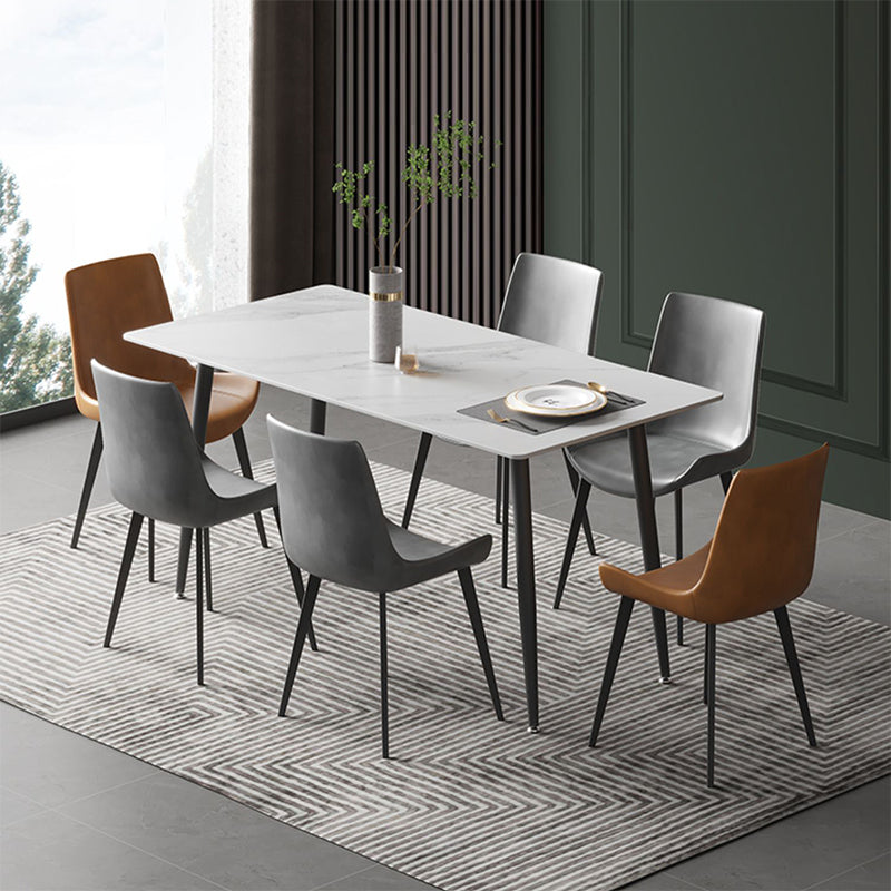 Modern Rectangle Stone Dining Table 4 Metal Legs for Dining Room