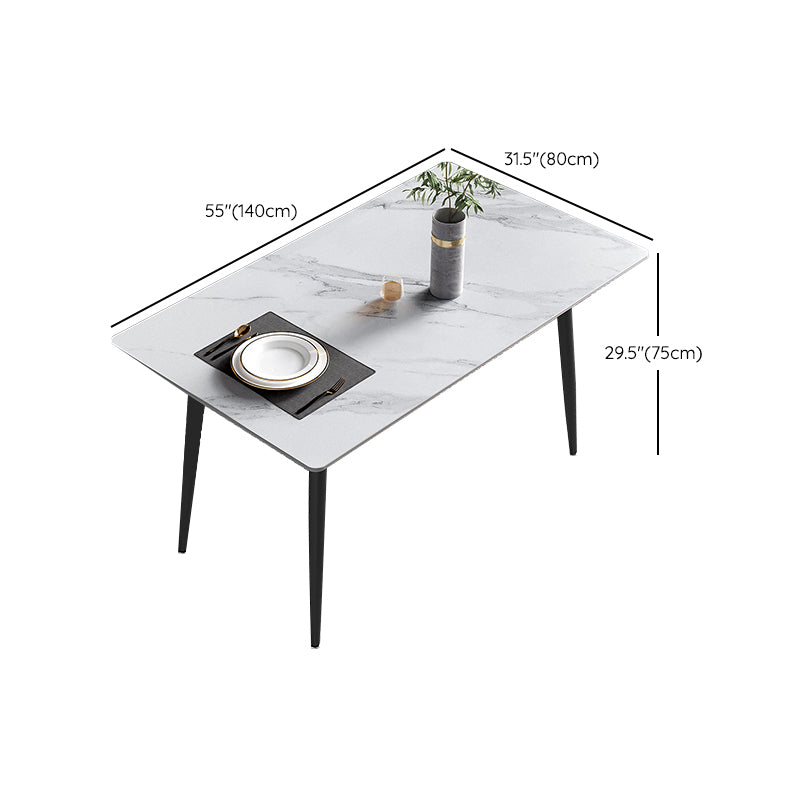 Modern Rectangle Stone Dining Table 4 Metal Legs for Dining Room