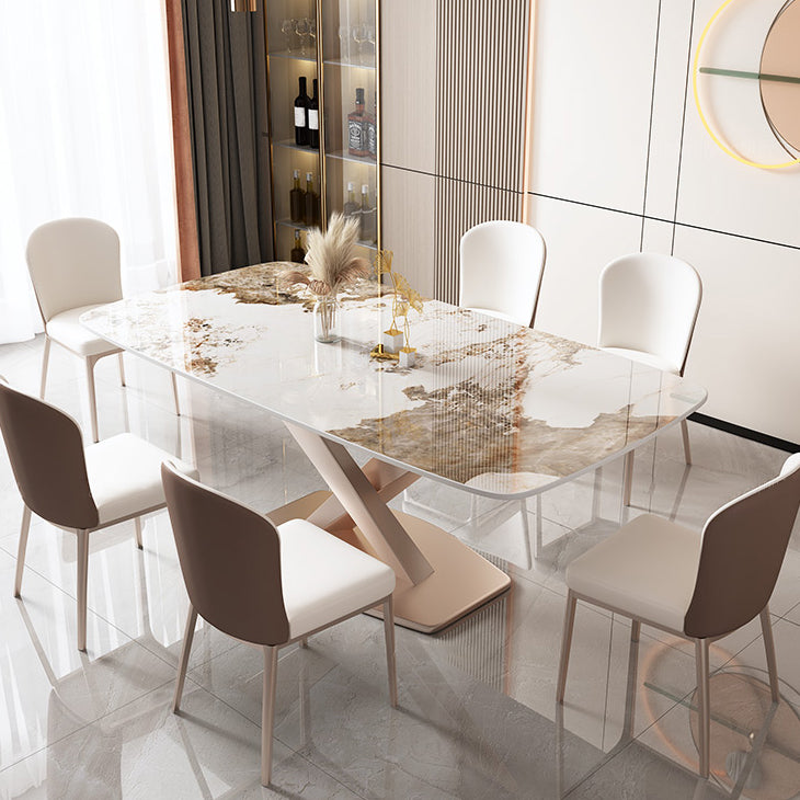 Glam Stone Rectangle Dining Table Metal Base for Dining Room