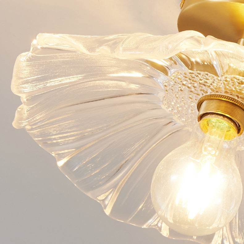 Modern Metal Flush Mount Flower Shape Ceiling Light with Glass Shade for Bedroom