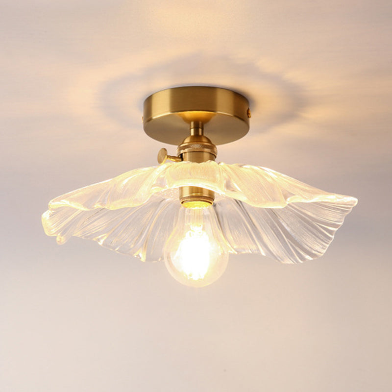 Modern Metal Flush Mount Flower Shape Ceiling Light with Glass Shade for Bedroom
