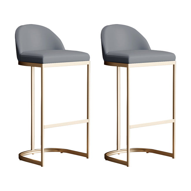 Bucket Faux Leather Dining Stool Low Back Bar Stool with Gold Metal Base