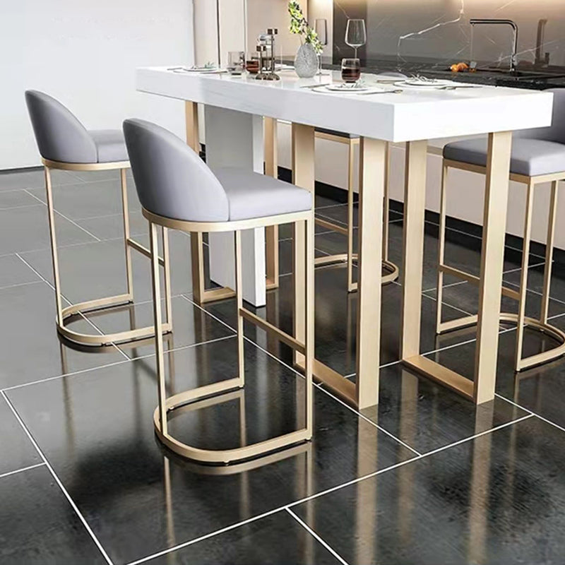 Bucket Faux Leather Dining Stool Low Back Bar Stool with Gold Metal Base
