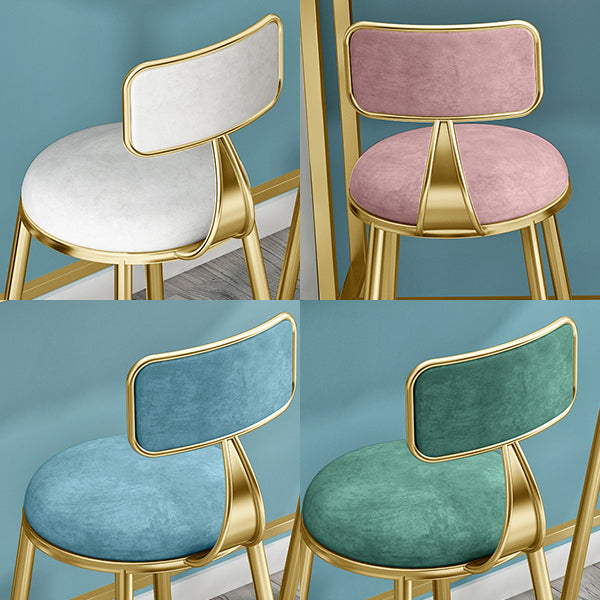 Upholstered Dining Stool Glam Low Back Bar Stool with Gold Metal Base