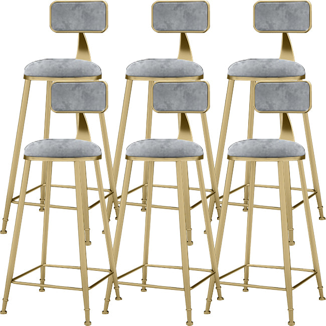 Upholstered Dining Stool Glam Low Back Bar Stool with Gold Metal Base