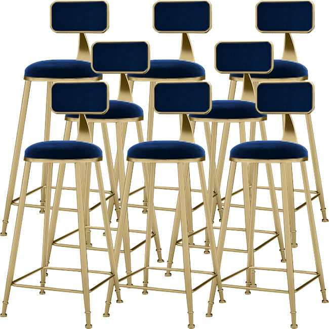 Upholstered Dining Stool Glam Low Back Bar Stool with Gold Metal Base