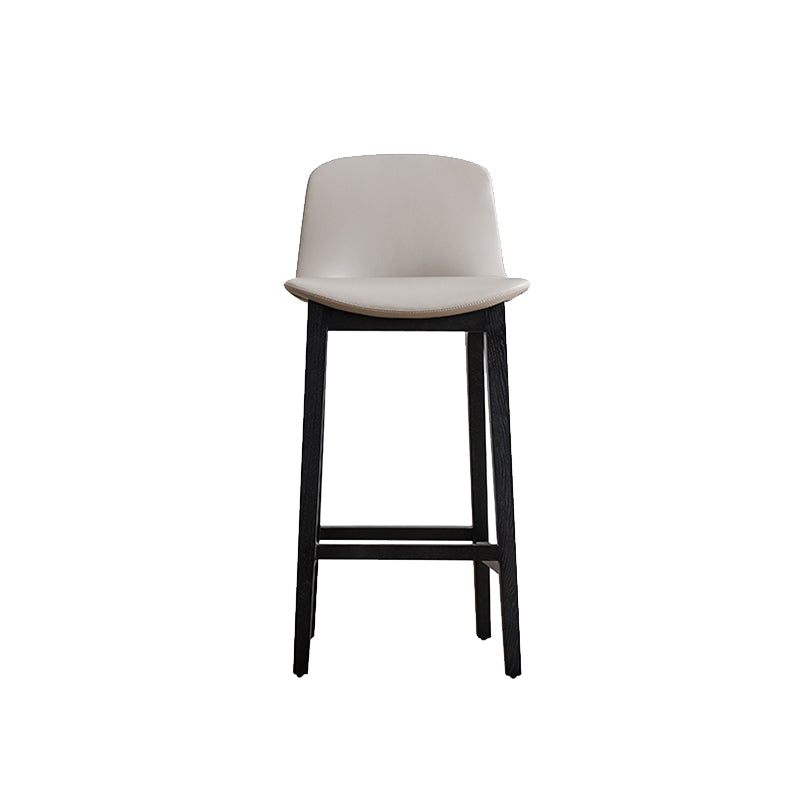 Faux Leather Stool Black Base Patio Bar and Counter Stool with Backrest