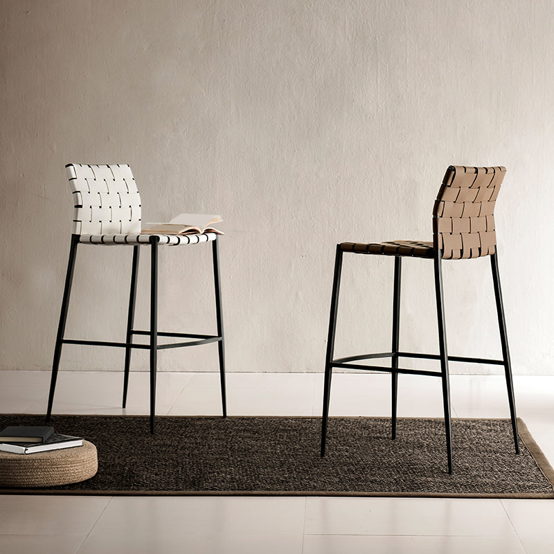 Faux Leather Bar Stools Low Back Dining Stools with Metal Base