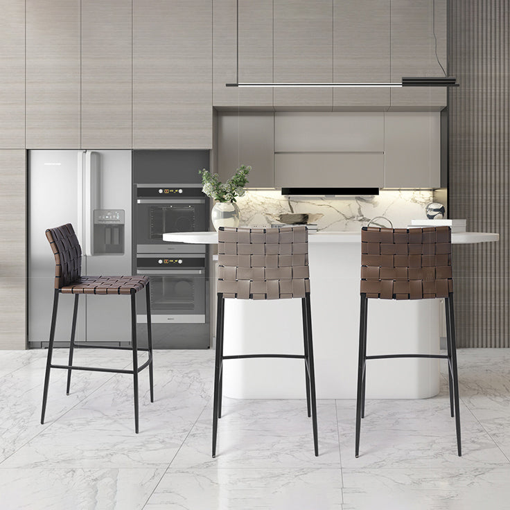 Faux Leather Bar Stools Low Back Dining Stools with Metal Base