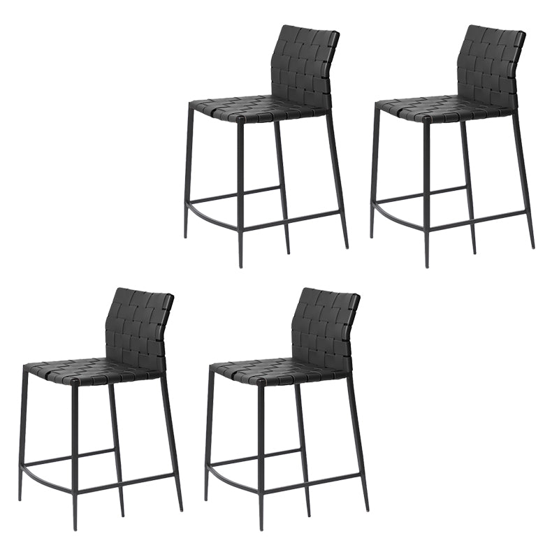 Faux Leather Bar Stools Low Back Dining Stools with Metal Base
