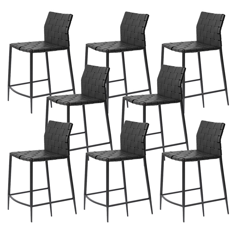 Faux Leather Bar Stools Low Back Dining Stools with Metal Base