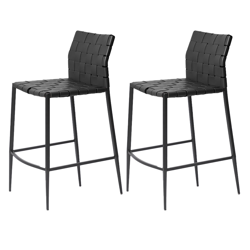 Faux Leather Bar Stools Low Back Dining Stools with Metal Base